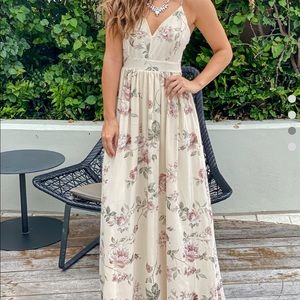 Saved by the Dress Cream Floral Maxi Dress with Lace Back